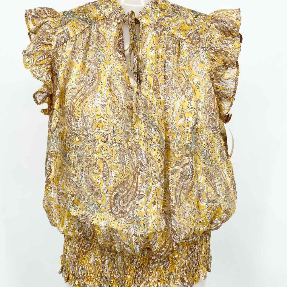 NWT Rachel Zoe‎ Paisley Shirred Metallic Blouse Small